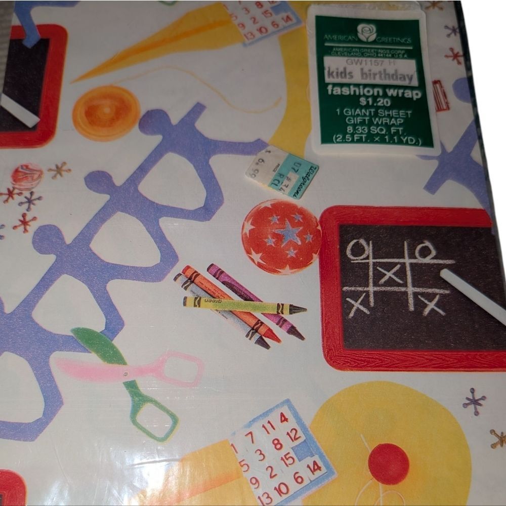 Vintage American Greetings School Theme Happy Birthday Kids Wrapping Paper NIP